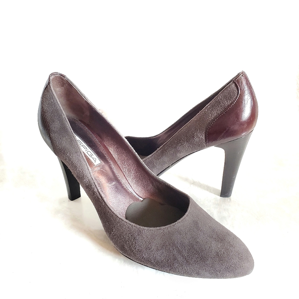 Via Spiga Suede & Patent Contrast Italian Pumps